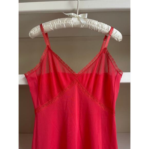 Vintage Pink Pleated Slip Dress Ruffle Trim - Size Small - Picture 2 of 7